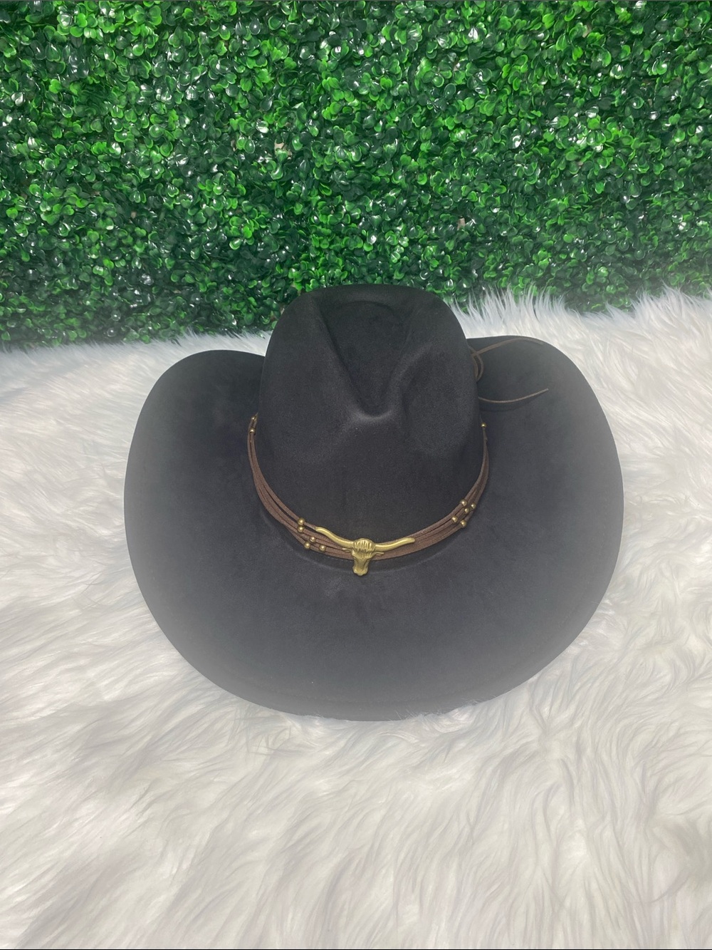 Classic Black Western Felt Cowboy Hat with Brown Band